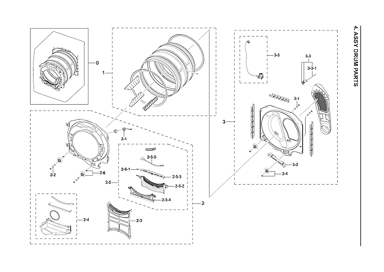Samsung DVE45A6400W/A3-00 drum assy diagram