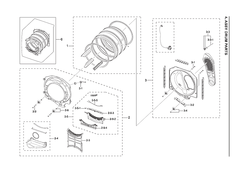 Samsung DVE50A8600E/A3-00 drum assy diagram