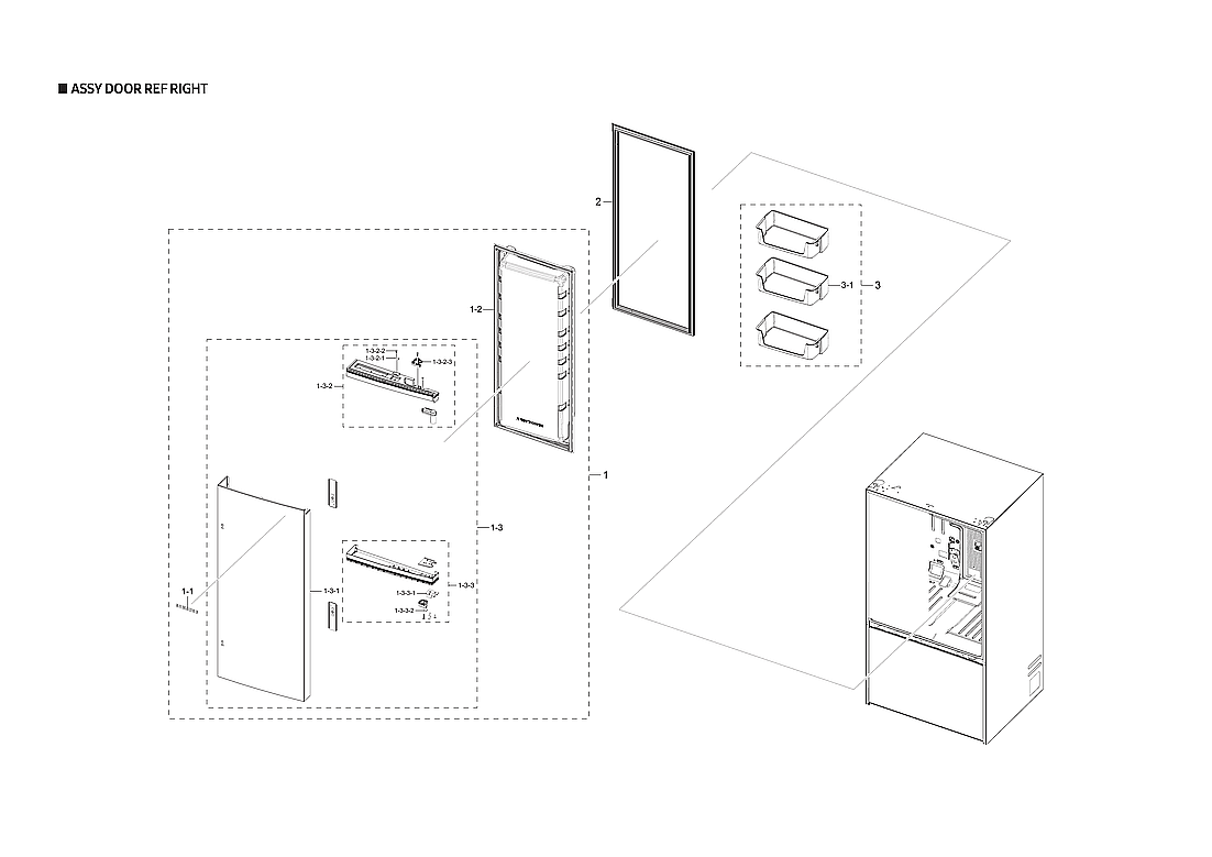 Samsung RF27T5201SR/AA-53 right refrigerator door assy diagram