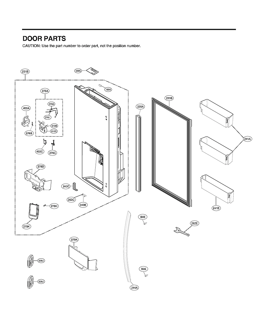 LG LRMDS3006S/01 dispenser door parts diagram