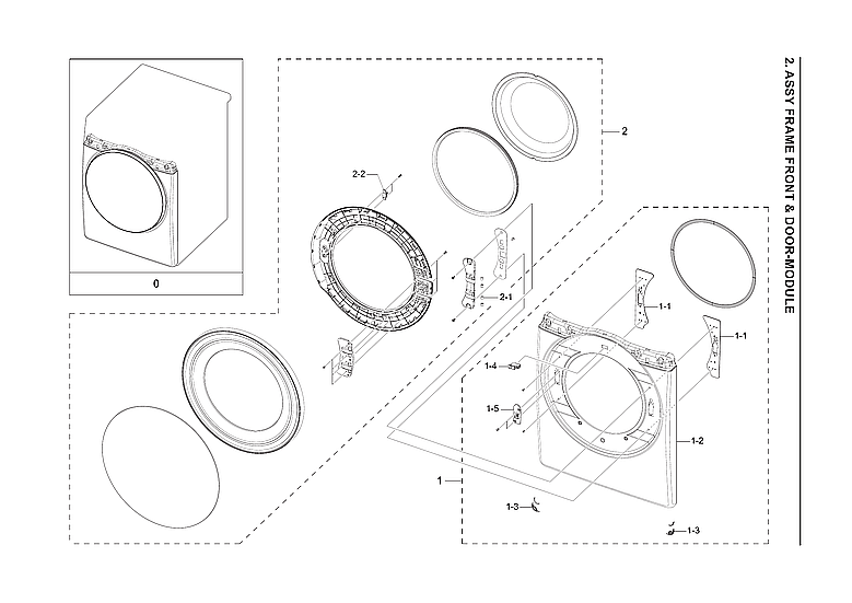 Samsung DVG50A8600E/A3-00 front frame/door-modle assy diagram