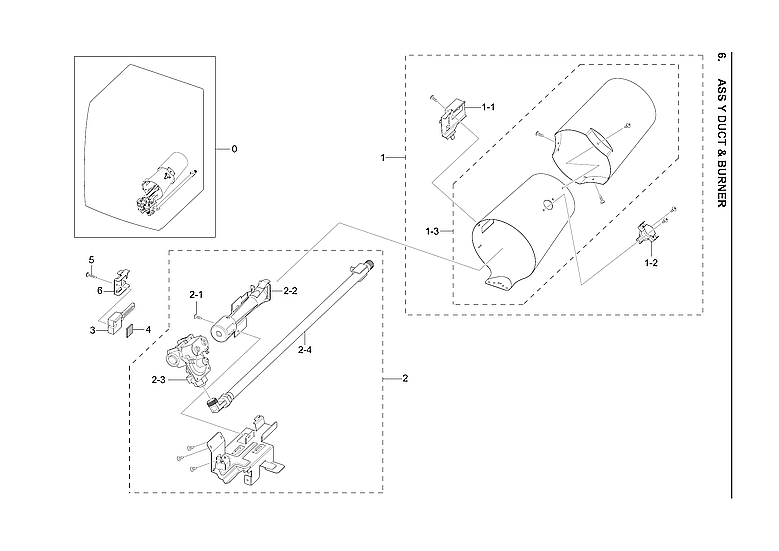 Samsung DVG50A8600E/A3-00 duct & burner assy diagram