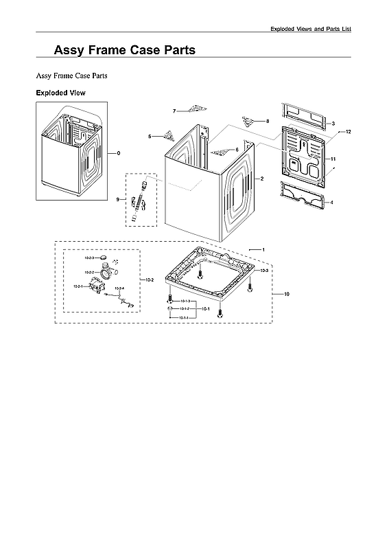 Samsung WA51A5505AW/US-00 frame case assy diagram