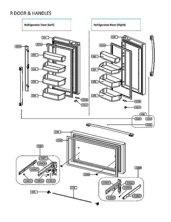 Kenmore 11173027120 refrig and frz doors & handles diagram