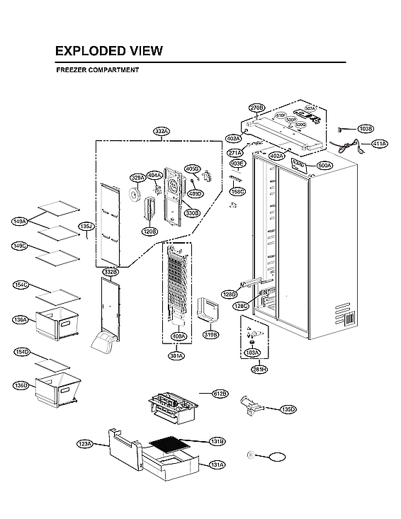LG LRSOC2306D/00 freezer compartment parts diagram