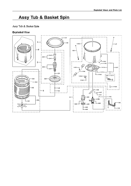 Samsung WA40A3005AW/A4-00 tub & basket spin assy diagram