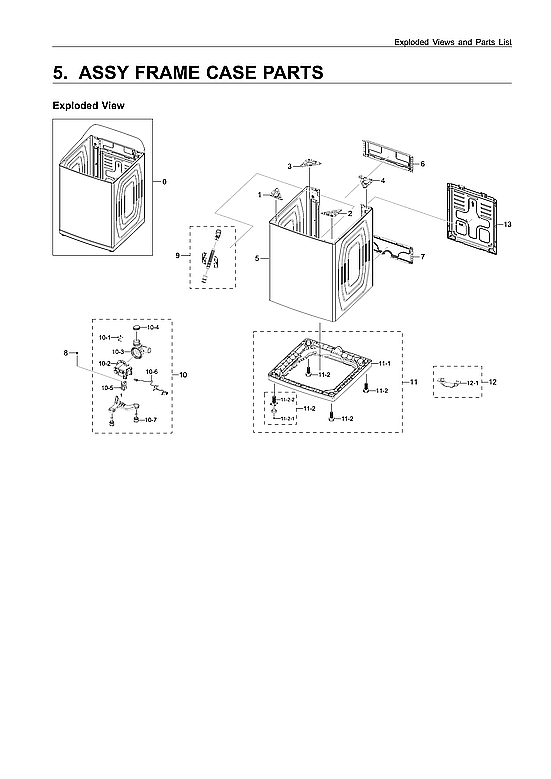 Samsung WA50T5300AC/US-01 frame case assy diagram