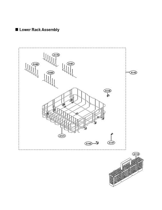LG LDFN4542W/00 lower rack assy diagram