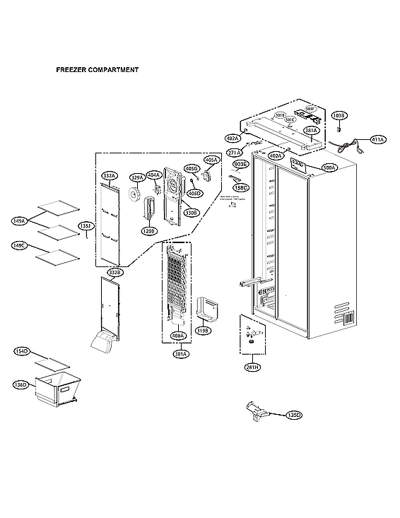 LG LRSXC2306V/00 freezer compartment diagram