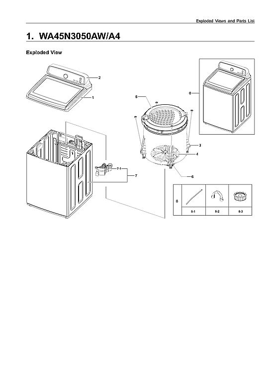 Samsung WA45N3050AW/A4-01 main unit parts diagram