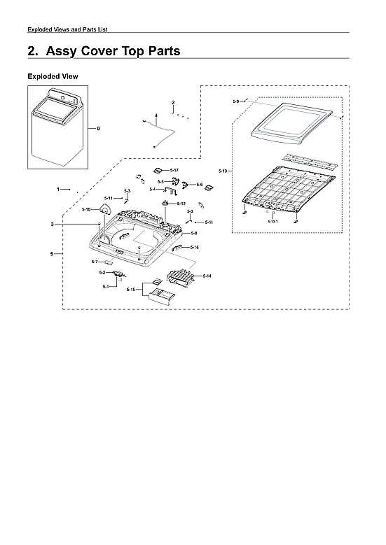 Samsung WA45N3050AW/A4-01 top cover parts diagram