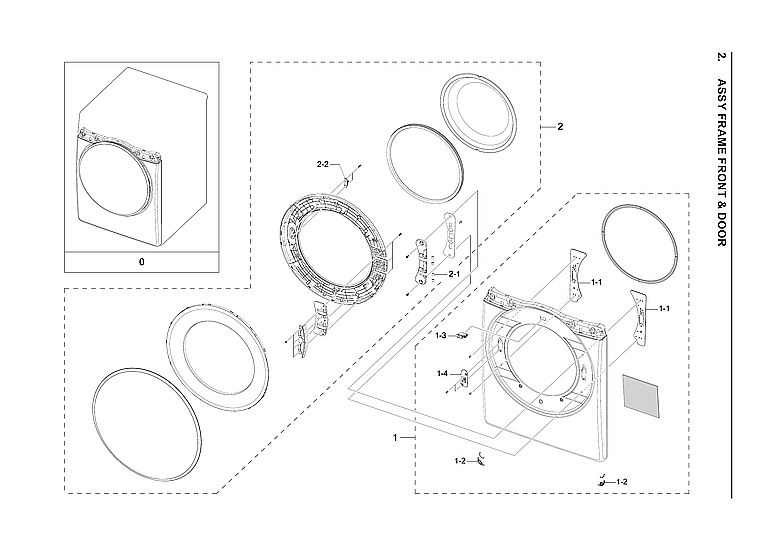 Samsung DVE45R6100V/A3-00 front frame & door assy diagram