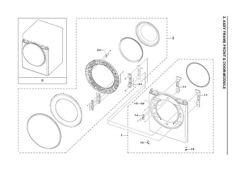 Samsung DVE50A8500V/A3-00 front frame/door-module assy diagram