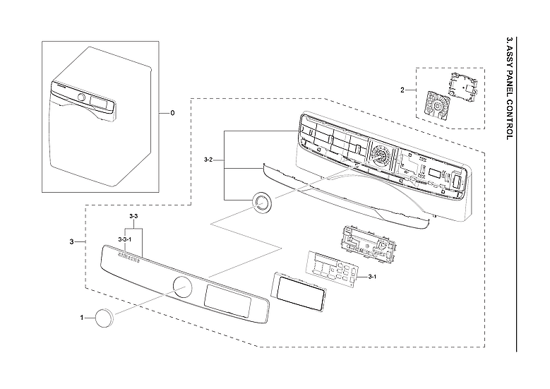 Samsung DVE50A8500V/A3-00 control panel assy diagram