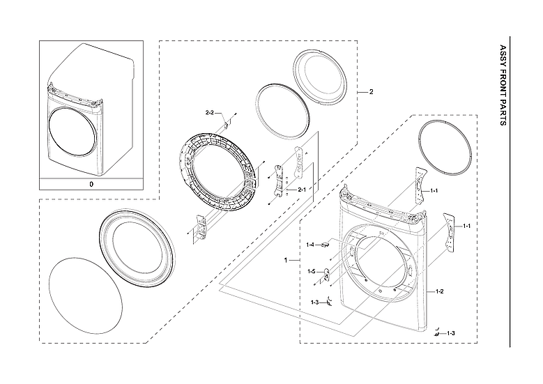 Samsung DVE60A9900V/A3-00 front assy diagram