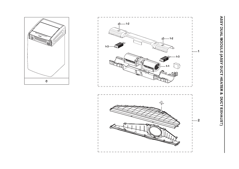 Samsung DVE60A9900V/A3-00 heater & exhaust duct assy diagram
