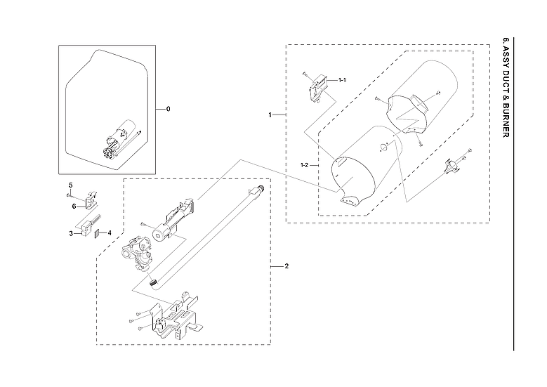 Samsung DVG52A5500V/A3-00 duct & burner assy diagram