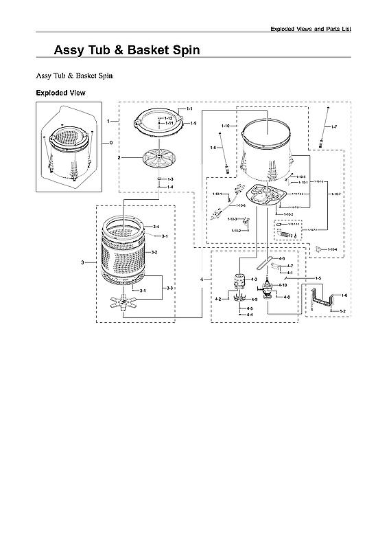 Samsung WA41A3000AW/A4-00 tub & basket spin assy diagram