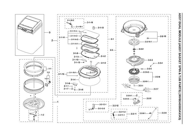 Samsung WV60A9900AV/A5-00 basket spin & tub assy diagram