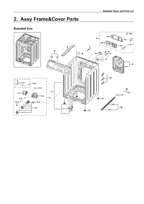 Samsung WF42H5000AW/A2-11 frame & cover parts diagram