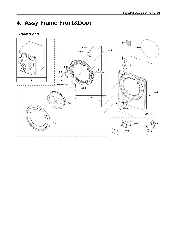 Samsung WF42H5000AW/A2-11 front frame & door parts diagram