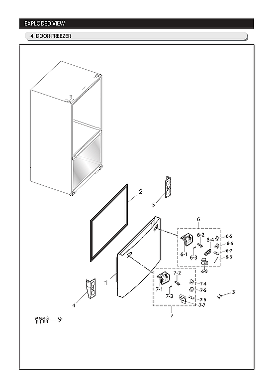 Samsung RF263BEAESR/AA-05 freezer door parts diagram