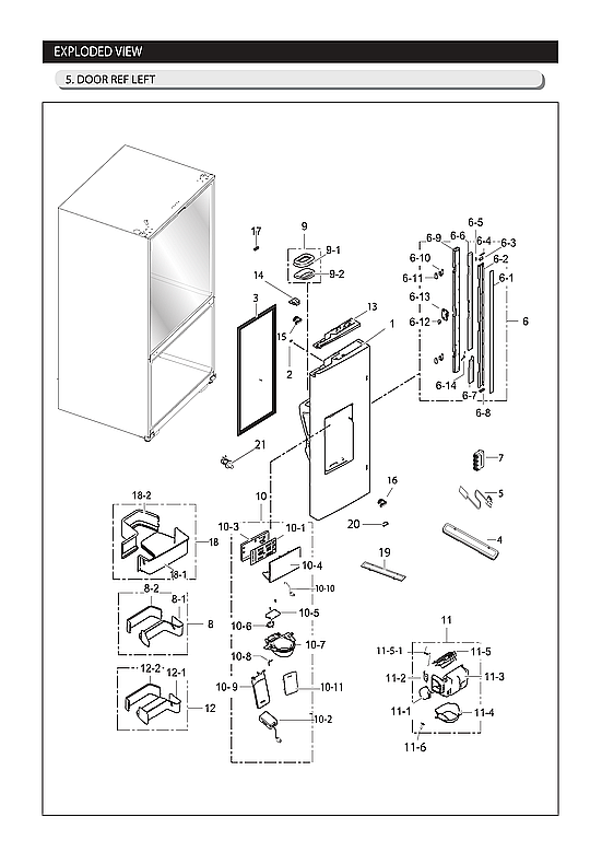 Samsung RF263BEAESR/AA-05 left refrigerator door parts diagram