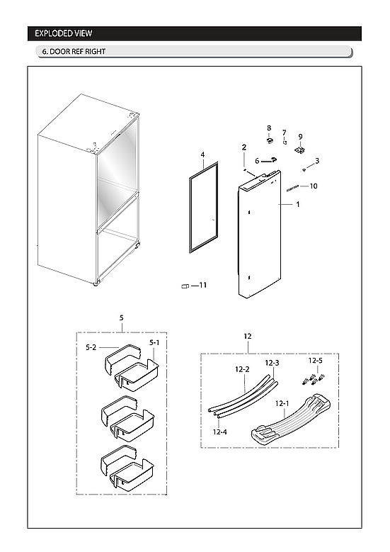 Samsung RF263BEAESR/AA-05 right refrigerator door parts diagram