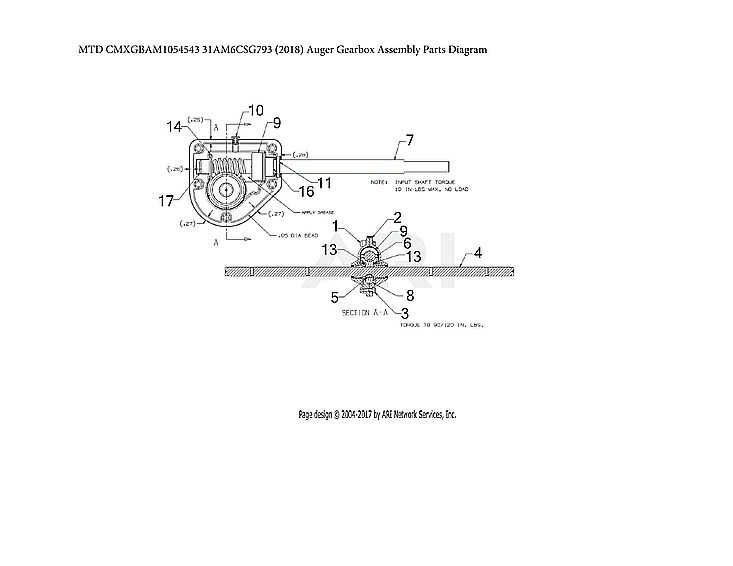 Craftsman CMXGBAM1054543 auger gearbox assy parts diagram