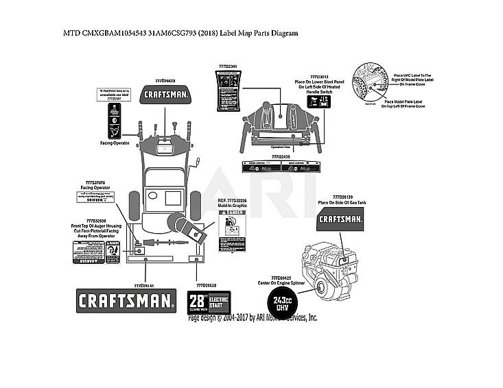 Craftsman CMXGBAM1054543 label map parts diagram