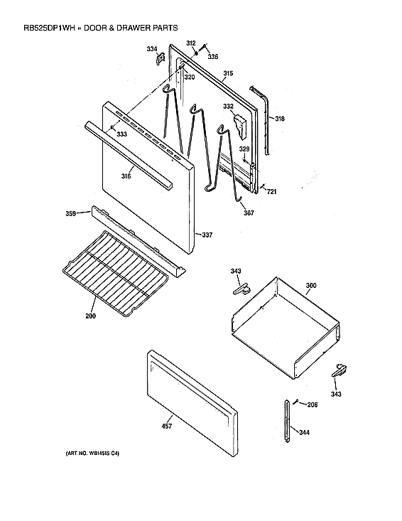 GE RB525DP1WH door & drawer parts diagram