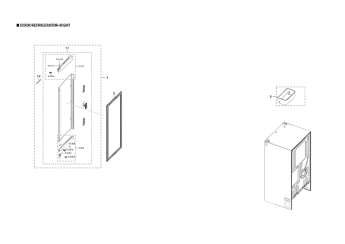 Samsung RF23R6201SR/AA-54 right refrigerator door parts diagram