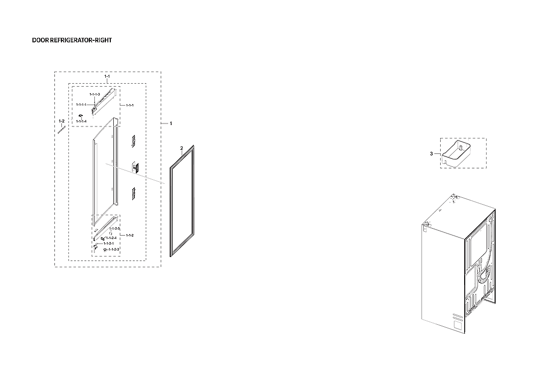 Samsung RF23R6201SR/AA-55 right refrigerator door parts diagram