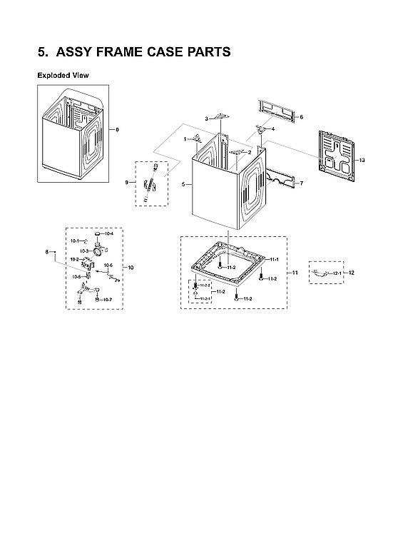 Samsung WA50R5200AW/US-03 frame case assy diagram