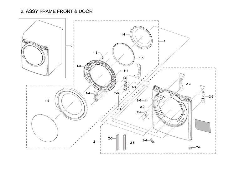 Samsung DV42H5200EF/A3-03 front frame & door assy diagram