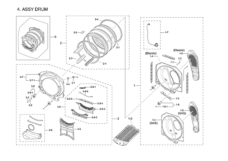 Samsung DV42H5200EF/A3-03 drum assy diagram
