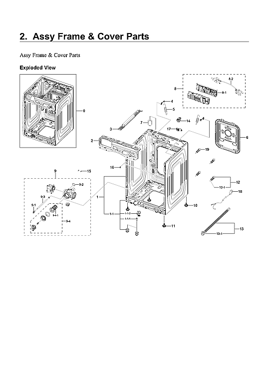 Samsung WF45R6300AW/US-03 frame & cover parts assy diagram