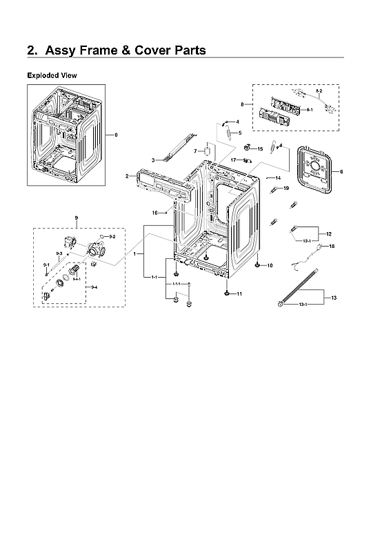 Samsung WF45T6200AW/US-03 frame & cover parts assy diagram