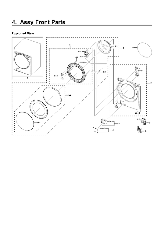 Samsung WF45T6200AW/US-03 front parts assy diagram