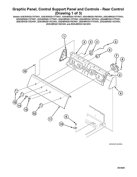 Speed Queen ADE4BRGS177TW01 START S#2001000001 graphic panel/rear control support panel diagram