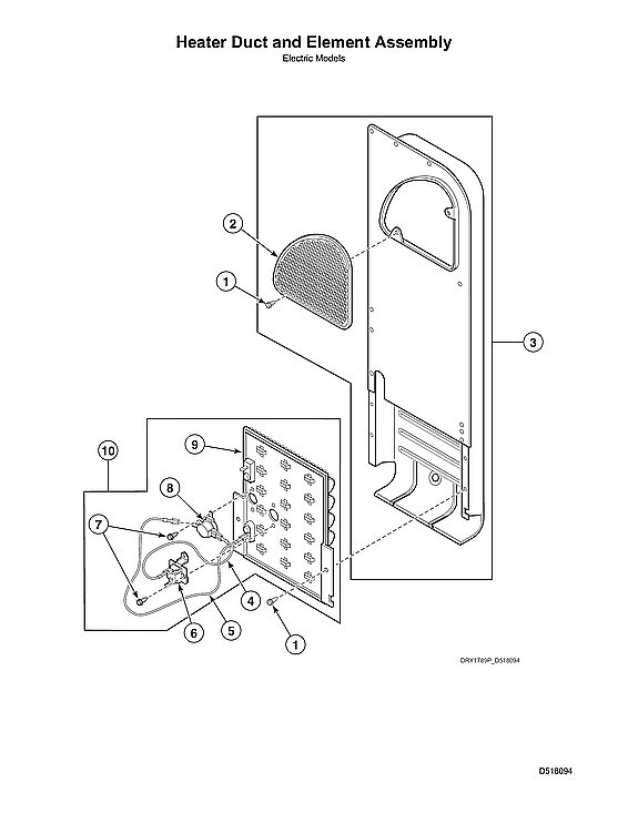 Speed Queen ADE4BRGS177TW01 START S#2001000001 heater duct/element assy diagram