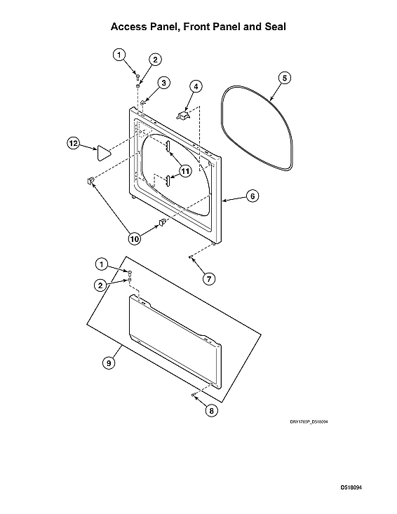 Speed Queen ADEE9BGS175TW01 START S#2001000001 access panel/front panel/seal diagram