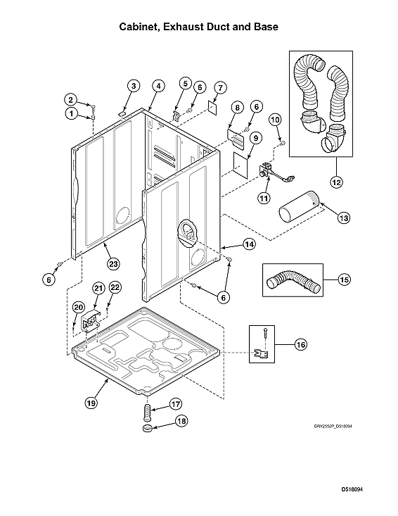 Speed Queen ADEE9BGS175TW01 START S#2001000001 cabinet/exhaust duct/base diagram
