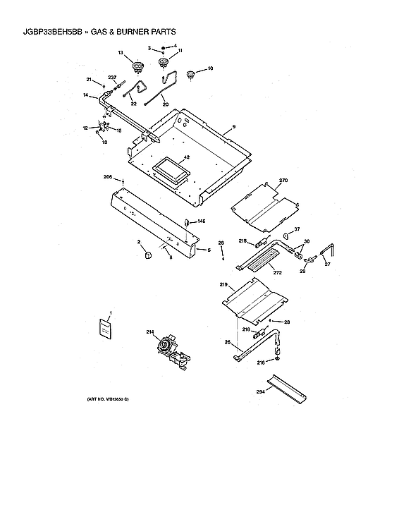 GE JGBP33BEH5BB gas & burner parts diagram