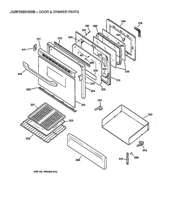 GE JGBP33BEH5BB door & drawer parts diagram