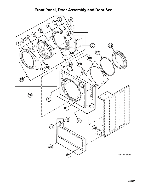 Speed Queen ATEE9ASP175TW01 front panel/door assy/door seal diagram