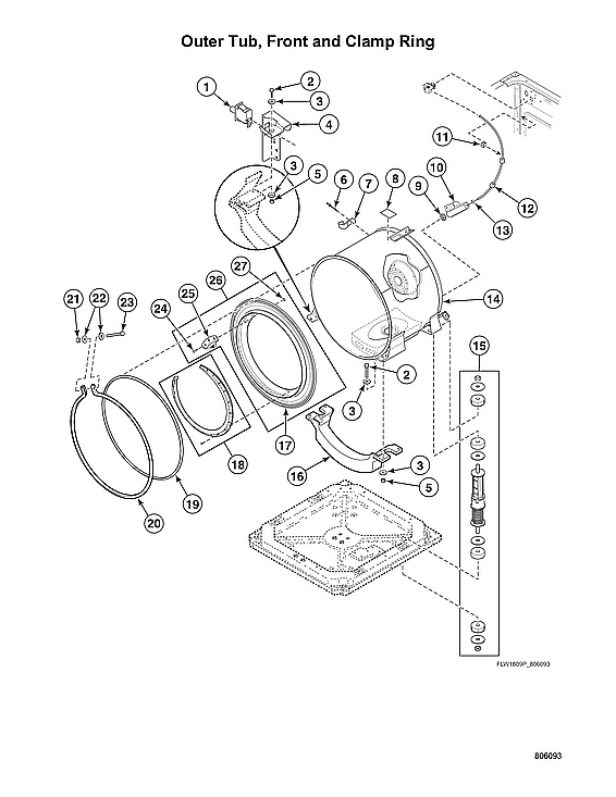 Speed Queen ATEE9ASP175TW01 outer tub/front/clamp ring diagram