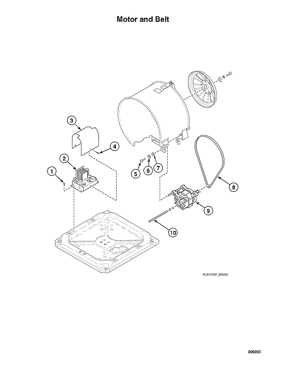 Speed Queen ATEE9ASP175TW01 motor/belt diagram