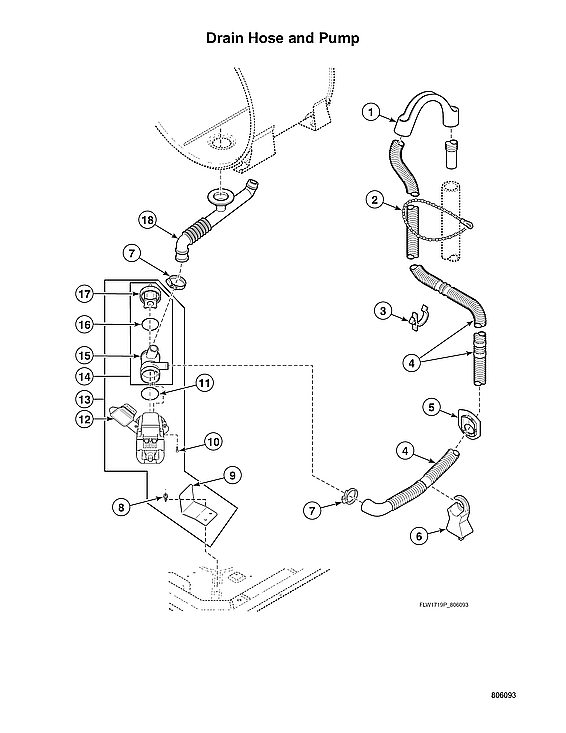 Speed Queen ATEE9ASP175TW01 drain hose/pump diagram