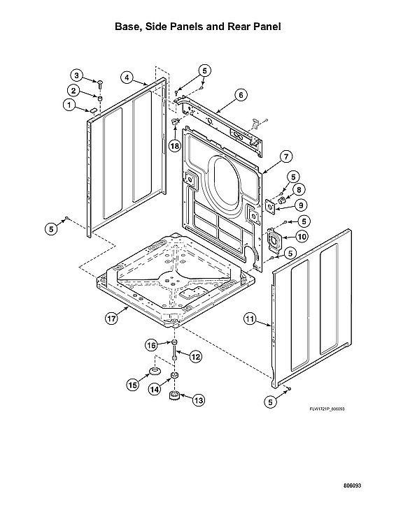 Speed Queen ATEE9ASP175TW01 base/side panels/rear panel diagram